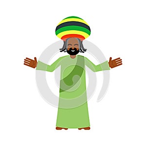 God ganja. idol Jah gives rasta. Reggae Rastafarian hat and dreadlocks. Rastaman deity. Jamaican deity brings gifts photo