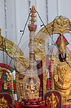 god and gift items arranged in a shop in south india