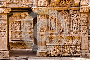 Sculptures of god and goddesses at Rani ki vav in Patan, Gujarat