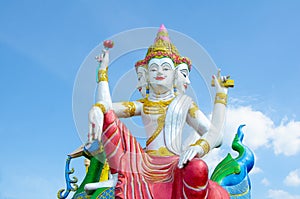 The god of Hinduism, Bhrama Four faces placed with the blue sky
