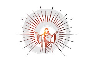 God, Jesus christ, grace, good, ascension concept. Hand drawn isolated vector.