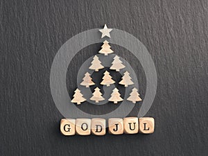 God Jul, Scandinavian Merry Christmas with a Christmas tree shape