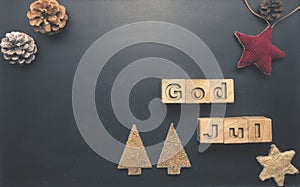 God Jul on wooden blocks