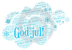 God jul word cloud - Merry Christmas on Norwegian language and other different languages