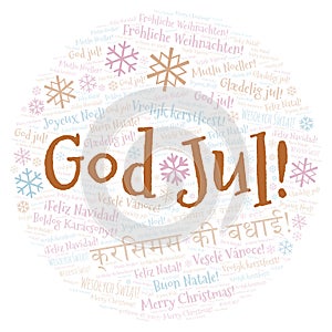 God Jul word cloud - Merry Christmas on Swedish language and other different languages