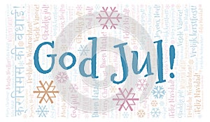 God Jul word cloud - Merry Christmas on Swedish language and other different languages