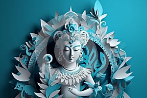 God Krishna sculpture. paper ar illustration style. Generative AI