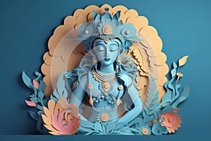 God Krishna sculpture. paper ar illustration style. Generative AI