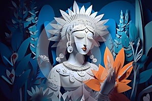 God Krishna sculpture. paper ar illustration style. Generative AI