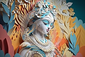 God Krishna sculpture. paper ar illustration style. Generative AI