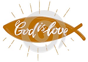 God is love the quote on the background of the heart, calligraphic text symbol of Christianity hand drawn vector