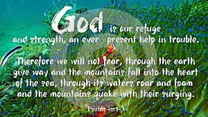 God Is Our Refuge design for Christianity with underwater marine life background.