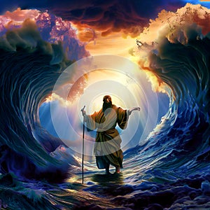 God parting the red sea for Moses photo