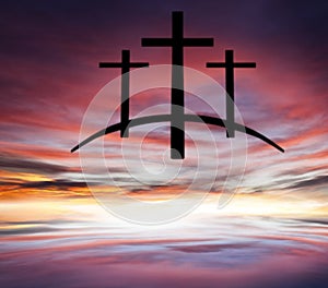 God`s cross . Light in dark sky . Religion background .