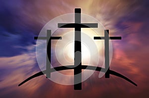 God`s cross . Light in dark sky . Religion background .