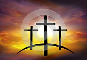 God`s cross . Light in dark sky . Religion background .