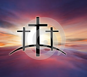 God`s cross . Light in dark sky . Religion background .