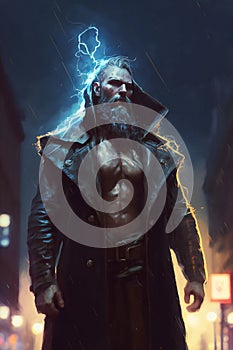 God of thunder spawned in city digital art