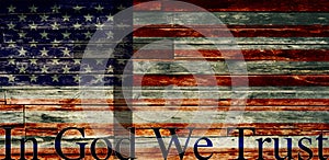 IN GOD WE TRUST, Textured Faded American Flag with Cross photo