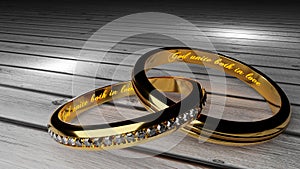 God unite both in love on golden wedding rings joined together forever symbolizes eternal love