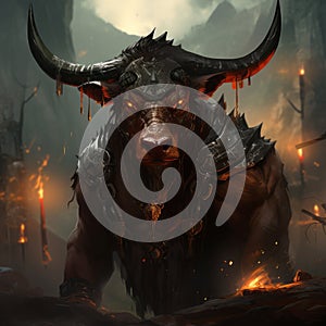 God Of War: Horned Bull - Fantasy Wallpaper Inspired By Darkest Dungeon