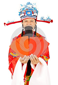 God of wealth holding Red Envelope.isolated on white