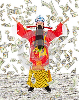 God of wealth share riches and prosperity with money rain photo