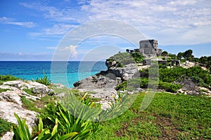 God of Winds Temple at Tulum archeological site, a pre-columbian Mayan City, Tulum, Yucatan, Mexico, Central America. photo