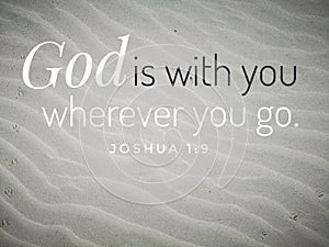 God is with you design for Christianity with sandy beach background.