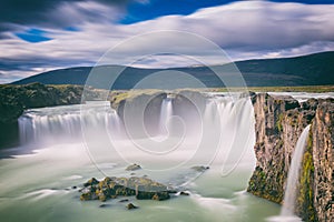 Godafoss Akureyri waterfall, spectacular landscape, Skjalfandafljot river, NorÃ°urland, North of Iceland