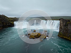 Godafoss waterfall in Iceland and its incredible surroundings, aerial view photo