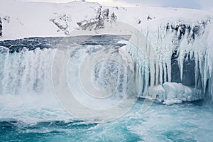 Godafoss waterfall in Iceland during winter