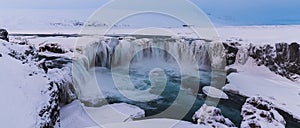 Godafoss Waterfall Winter Landscape