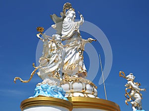 Goddess of compassion Kwan Yin soars into blue sky