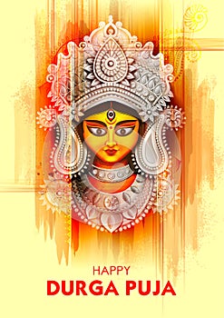 Goddess Durga Face in Happy Durga Puja Subh Navratri background