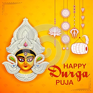 Goddess Durga Face in Happy Durga Puja Subh Navratri background photo
