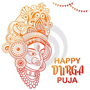 Goddess Durga Face in Happy Durga Puja Subh Navratri background