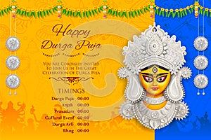 Goddess Durga Face in Happy Durga Puja Subh Navratri background photo