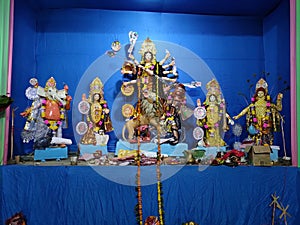 Goddess Durga idol in the pandal. The biggest festival of West Bengal