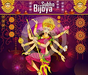 Goddess Durga killing demon Mahishasura for Happy Vijayadashami Dussehra