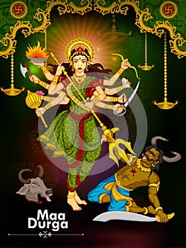 Goddess Durga killing demon Mahishasura for Happy Vijayadashami Dussehra