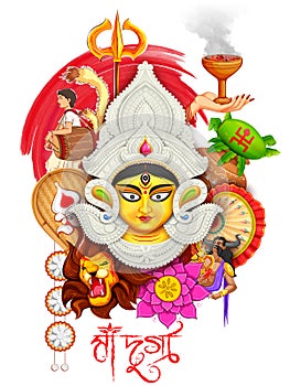 Goddess Durga in Subho Bijoya Happy Dussehra background