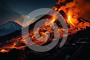 Goddess of Fire: A Spectacular Night Panorama of Lava Spewing fr