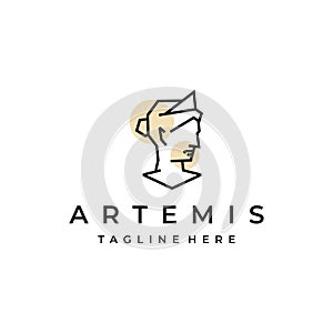 Goddess greek Artemis Line art Logo Design Template