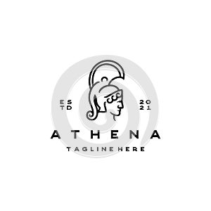 Goddess greek Athena Line art Logo Design template. Elegant, luxury, premium vector