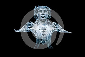 Goddess Hera. An ancient statue isolated on black background