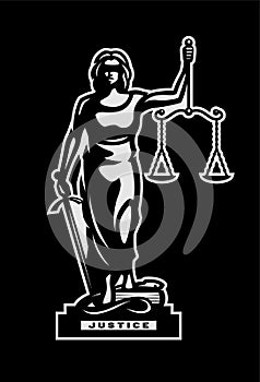 The goddess of justice Themis symbol, logo on a dark background. Vector illustration.