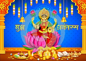 Goddess Lakshmi on Happy Diwali Dhanteras Holiday doodle background