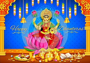Goddess Lakshmi on Happy Diwali Dhanteras Holiday doodle background photo