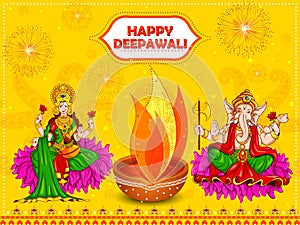 Goddess Lakshmi and Lord Ganesha for Happy Diwali festival holiday